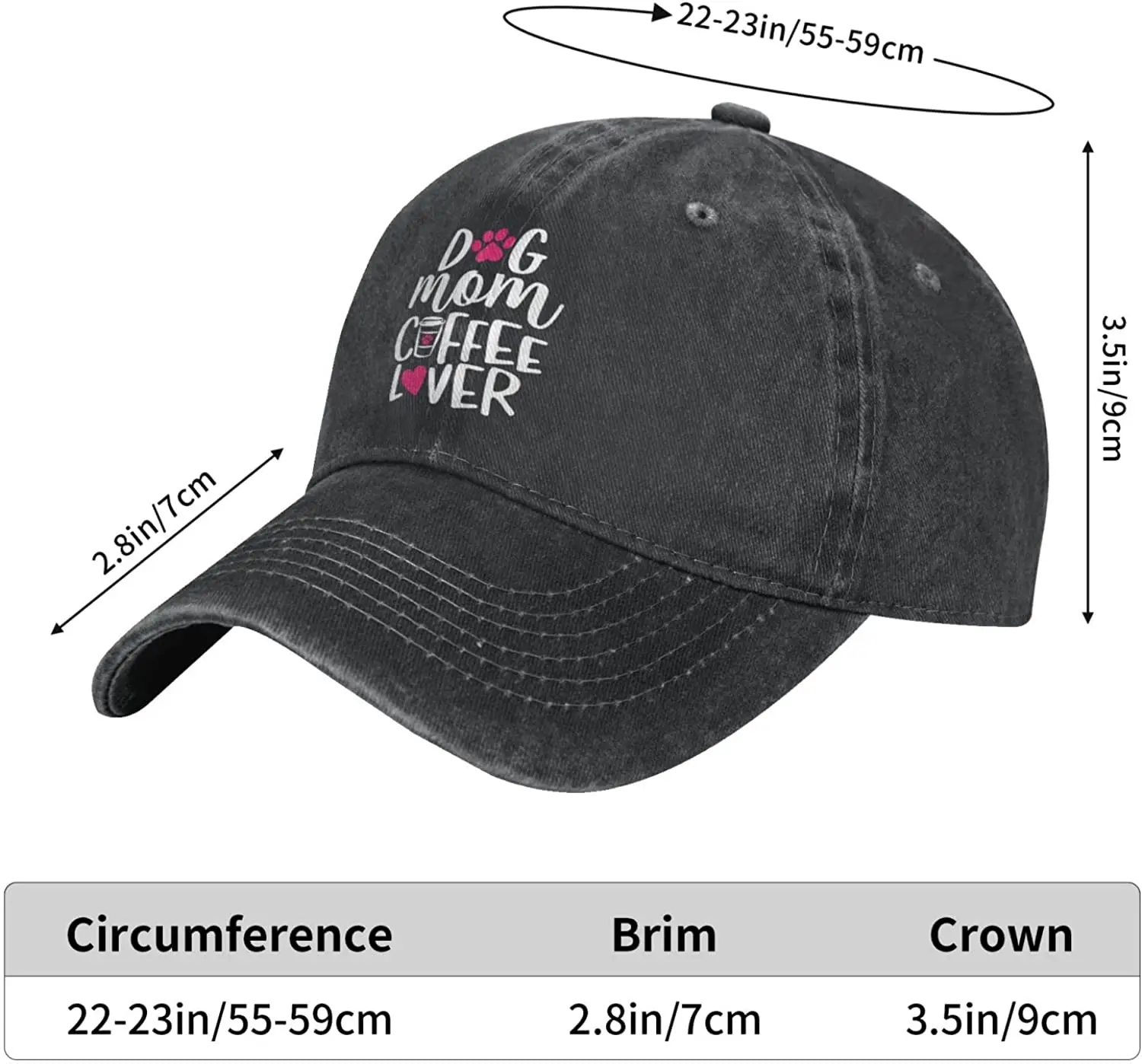 Women Funny Dog Mom Coffee Lover Baseball Cap Adjustable Vintage Washed Denim Hat Polyester Adult Four Seasons Casual