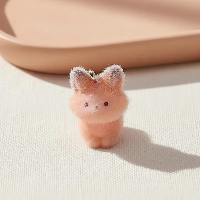Flocking Cartoon Fox Resin Charms 4Pcs Non-Toxic Durable DIY Pendants for Keychain Bracelet Necklace Jewelry Making