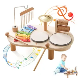 Baby 7 in 1 Xylophone Toys Wooden Montessori Bandstand Model Removable Set Mobile Drum Children Music Instruments Learning Toys