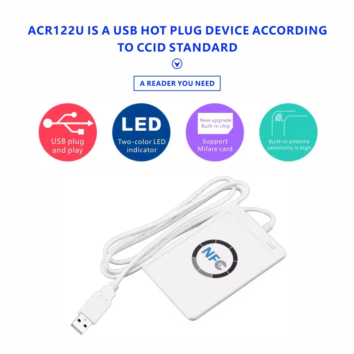 ACR122U RFID IC Smart Card Reader Contactless Writer Copier Duplicator Writable Clone NFC USB S50 13.56mhz M1 Card Copier