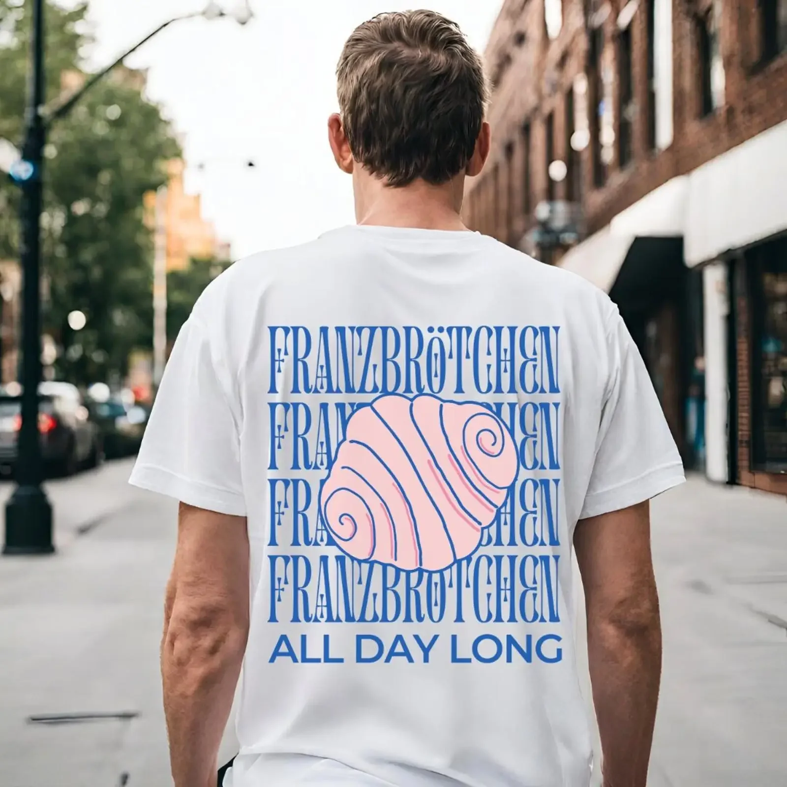 Franzbrötchen All Day Long T shirt Retro German Pastry Breakfast Food Lover 90s Vintage Pop Art Back Print  vintage Washed