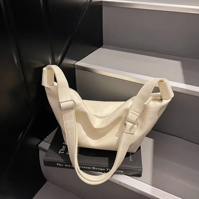 Minimalist Elegant Diaper Bags: Women's Luxury Leather Crossbody Bag, Simple Vintage Fashionable Large Capacity Commuter Tote