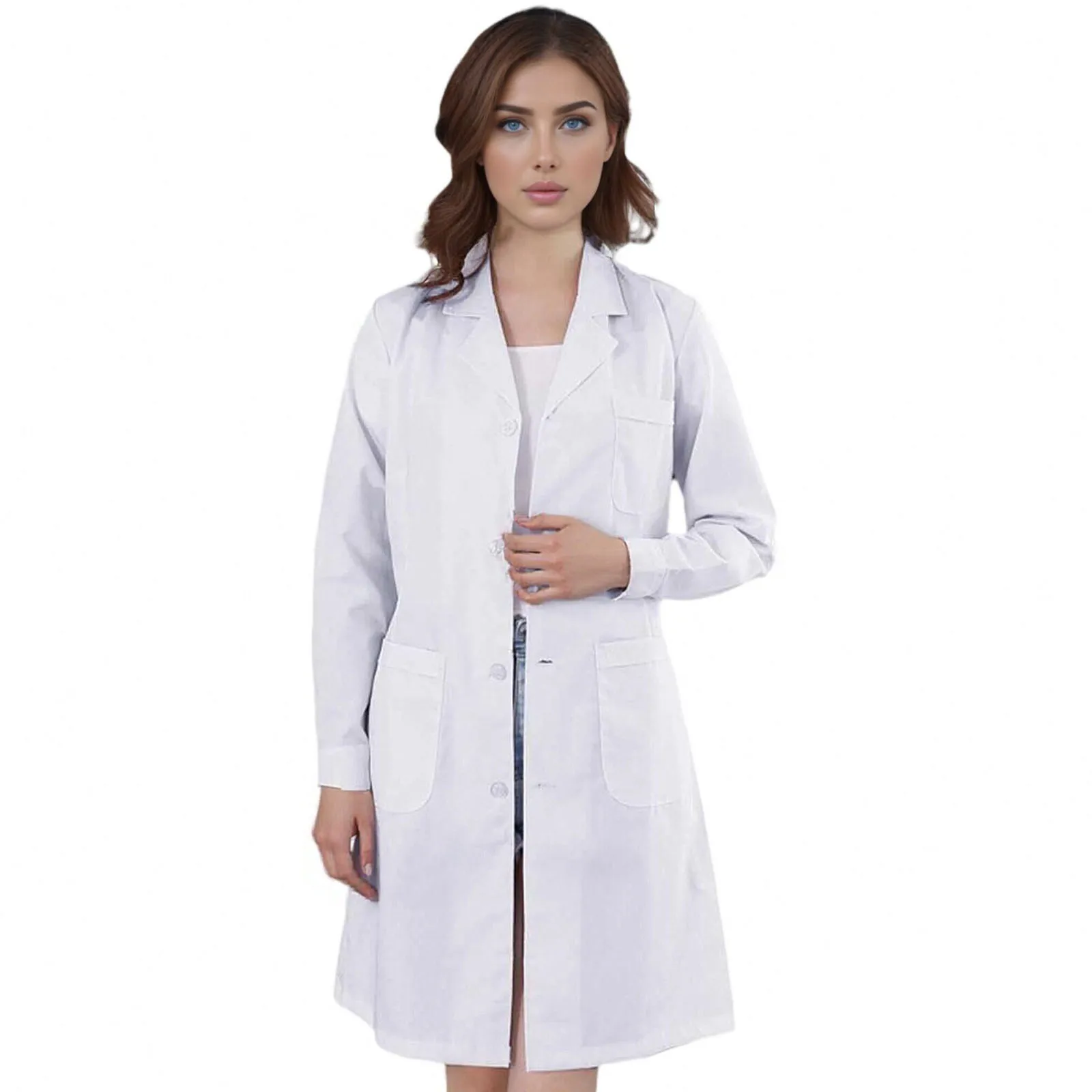 Women Lab Coat Hospital Uniform Doctor’s Overall Nurse White Work Clothing Coat Long Sleeve Cosplay Adults Medical Personnel