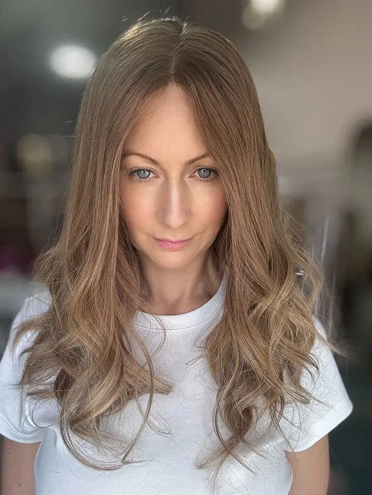 20 "الفاخرة أومبير العسل شقراء الدانتيل شعر مستعار أمامي مع جذور داكنة 100% قسط الألياف الاصطناعية طويلة طول شعر مستعار فوتورا مع جذور داكنة #3