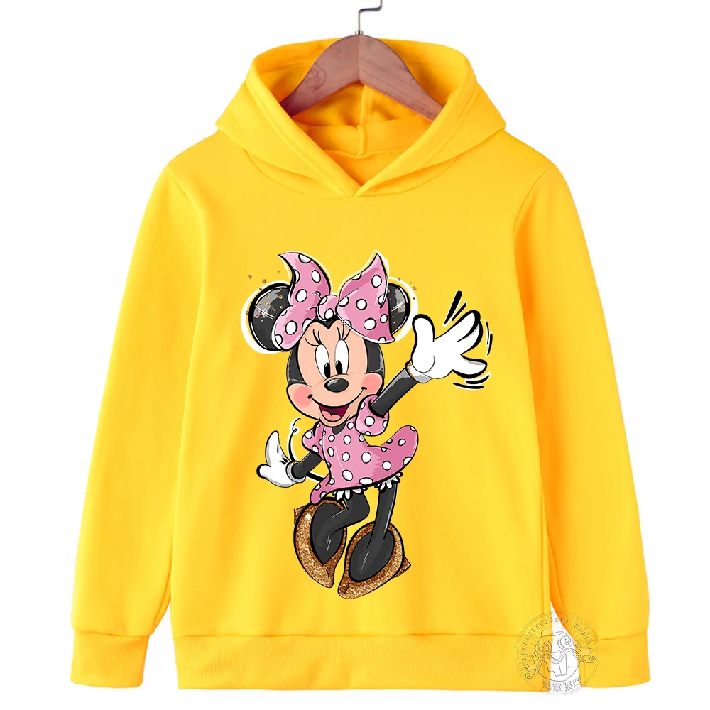 Disney Minnie Harajuku Printed Children\'s Hoodie for 3-14 Years Old Autumn Street Fashion Girls Sweatshirt Outdoor Sports Pullov
