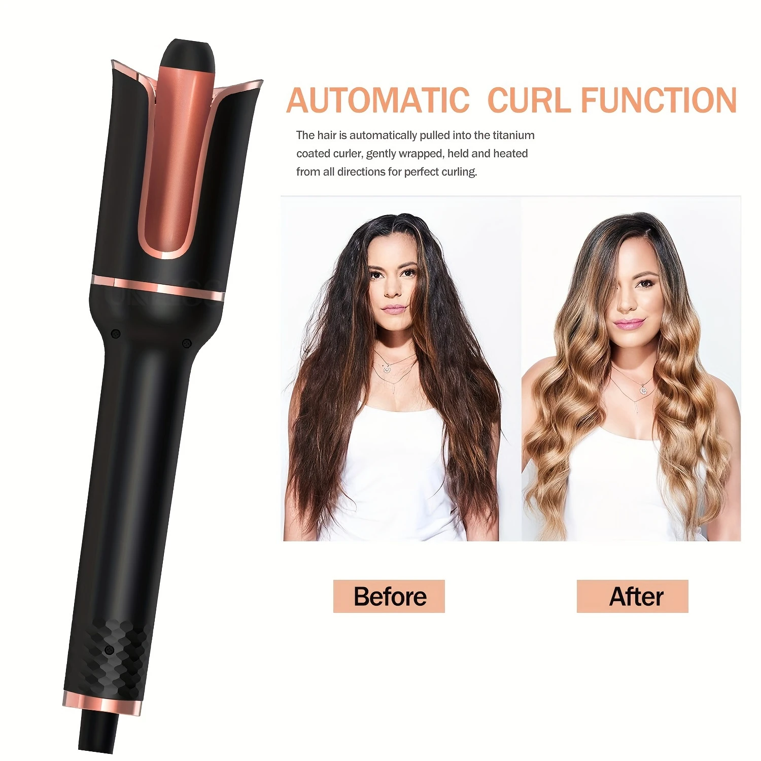 StylishWomen Professional Ceramic Hair Curler Wand with Rotating Barrel for Effortless and Salon-quality Waves, Automatic Hair C