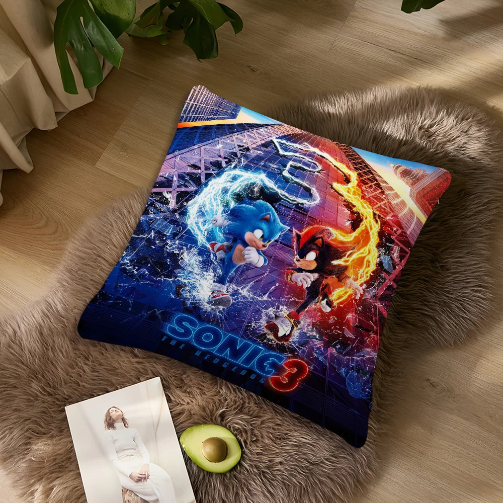 Classic Game Pillow Case Sofa Living Room Bedroom Headboard Backrest Cushion Square Cushion S-Sonic The H-Hedgehog Nap Time