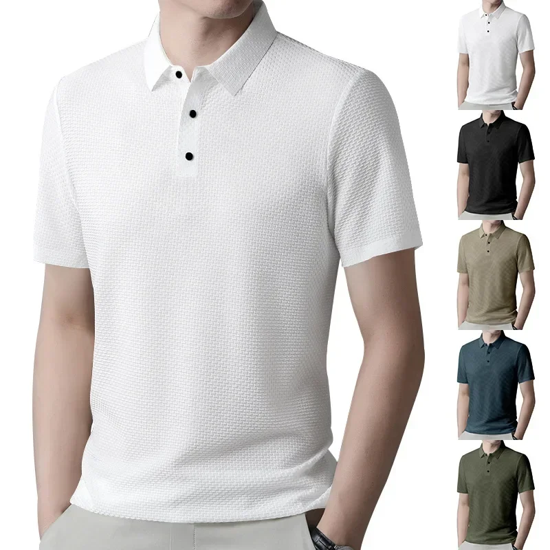 

24 Summer Cross-border Casual Men's Lapel Polo Short Sleeve American Slim-fit Thin Breathable T-Shirt