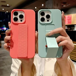 Soft Liquid Silicone Stand Case For iPhone 13 Pro Max 15 14 16 17, Shockproof Fleece Protection Phone Cover Funda Retail Package