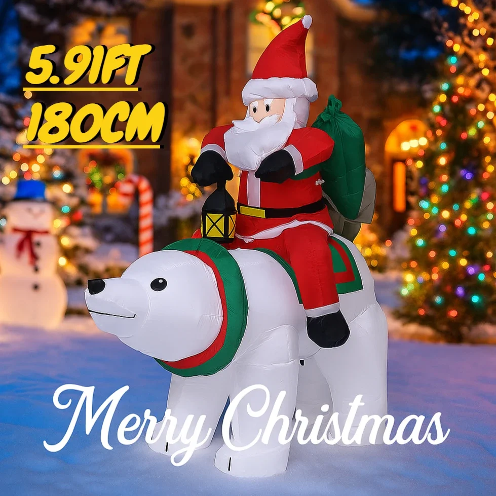 Jouets gonflables de 5,91 pieds, père noël, ours polaire, décoration de fête sur pelouse, éclairage LED, ornements de noël pour la maison, cadeau