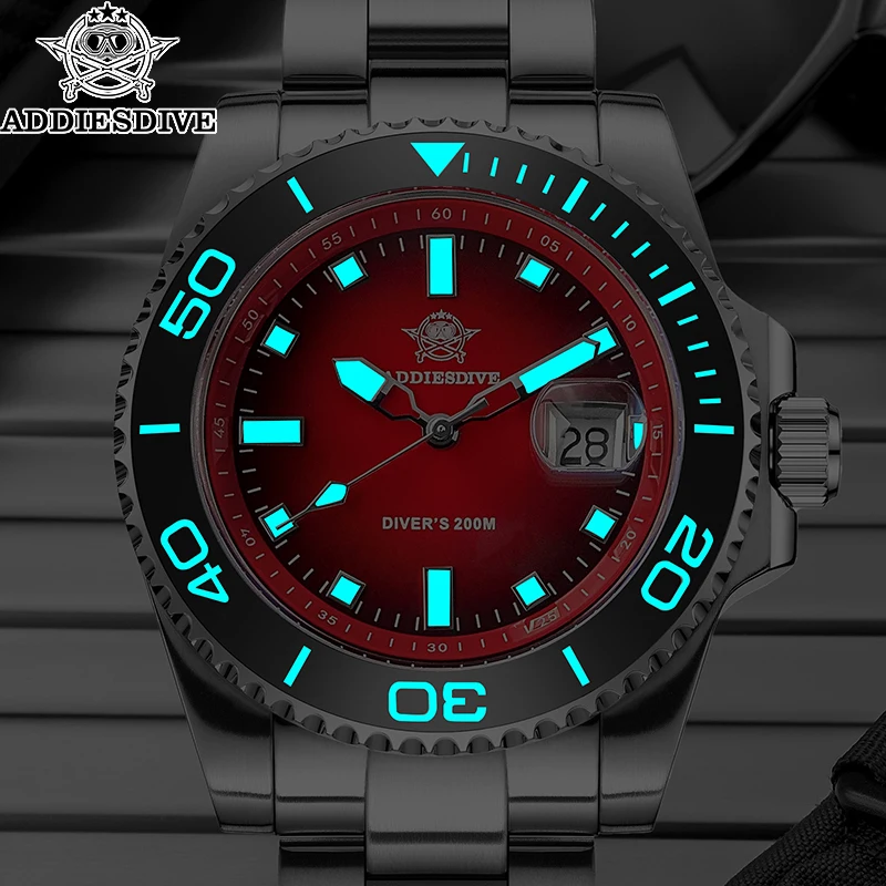 ADDIESDIVE New AD2089 Dive Watch 41mm Ceramic Bezel 200m Waterproof Japanese Quartz Watches BGW9 Luminous Stainless Steel Strap