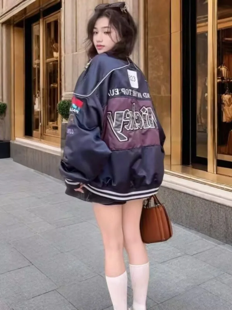 Europeu de alta qualidade primavera outono nova mickey carta bordado jaqueta para mulheres estilo universitário lantejoulas dos desenhos animados roupas femininas