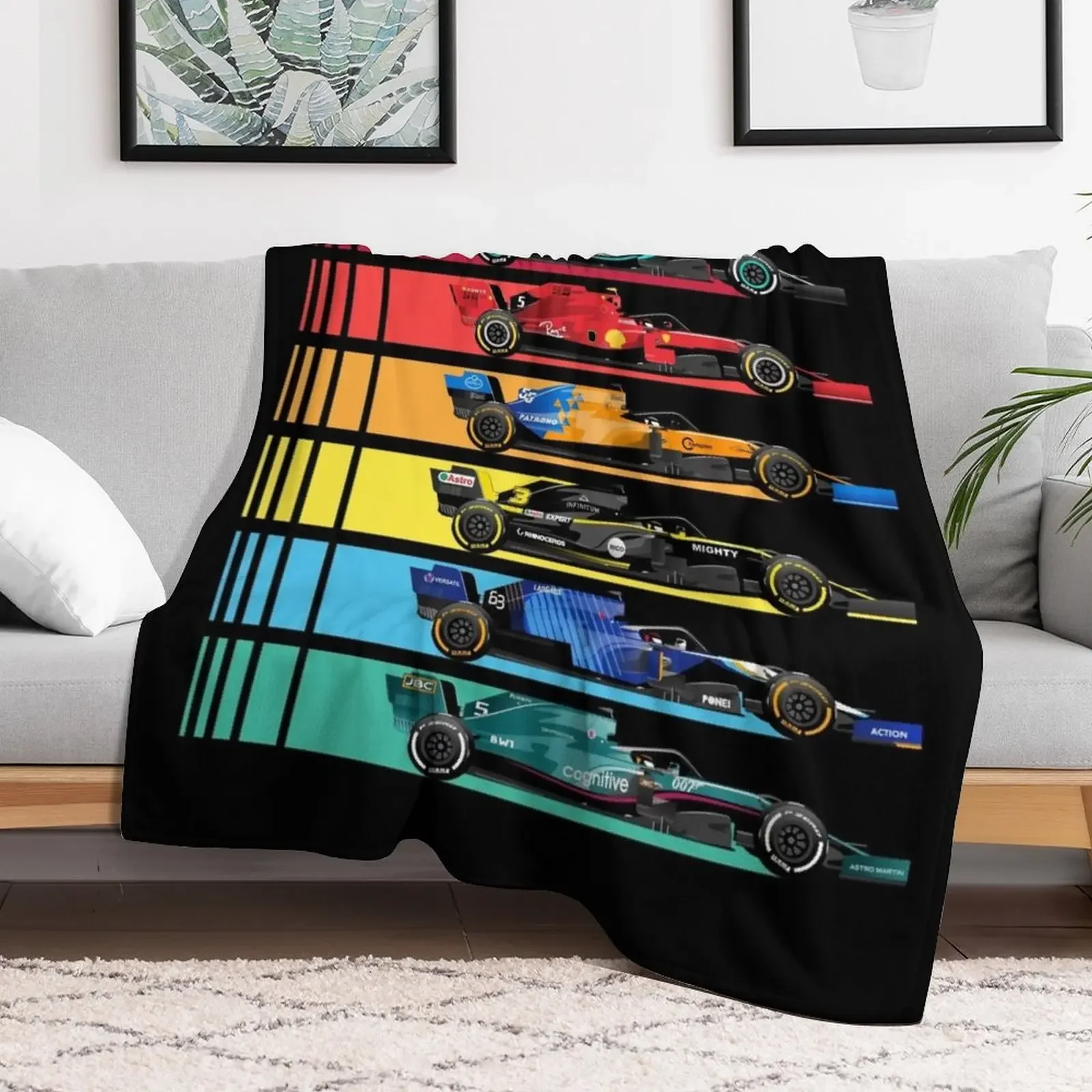 Formula Racing Cars 2023 Throw Blanket Stain Resistant Cozy Warm Blanket