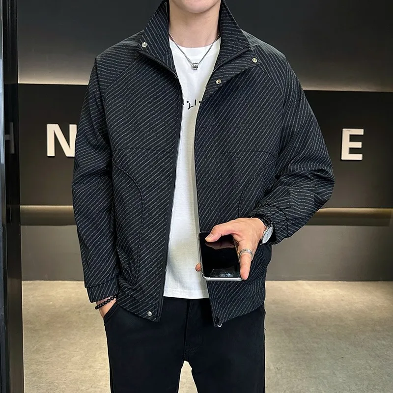 

Fashionable Short Casual Jacket Men's Stand Collar Workwear Youth Style Polyester Fiber Long Sleeve Standard Fit Autumn New