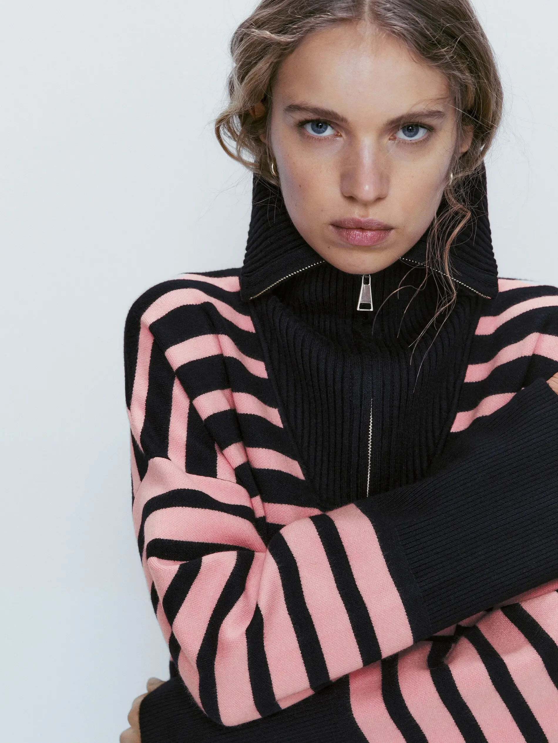 Ethereal Traf Md 2026 YAZHIMEI Autumn New Style of Women's Casual Fashion Loose Striped Zipper Turtleneck Knitwear