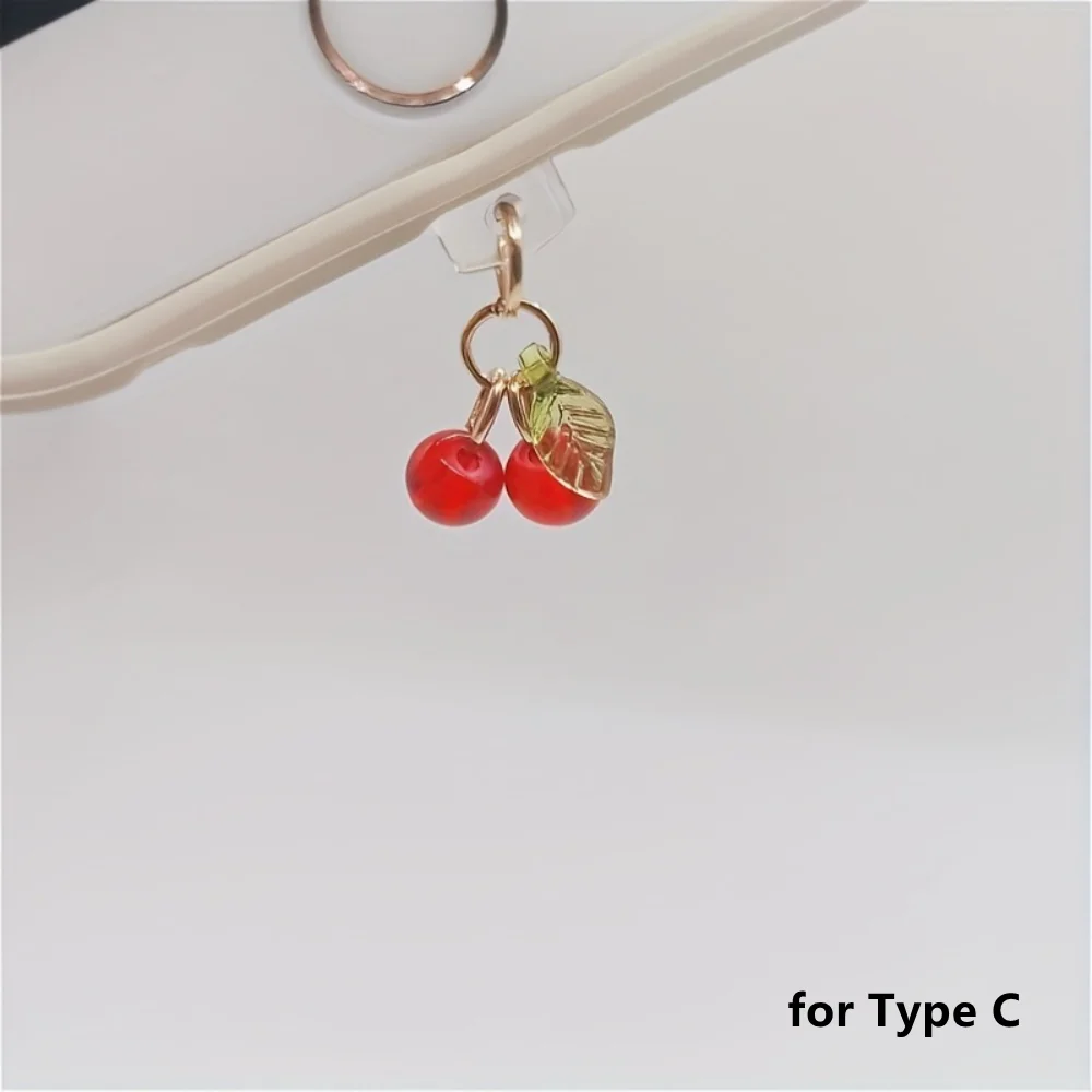 

Подвеска для мобильного телефона, мультяшная пылезащитная заглушка для телефона, пылезащитная заглушка с вишней, милая декоративная пылезащитная заглушка для порта зарядки устройств типа C