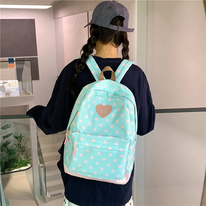 Cute Polka Dot Backpack for Teen Girls College Style School Bag Travel Hiking Small Rucksack