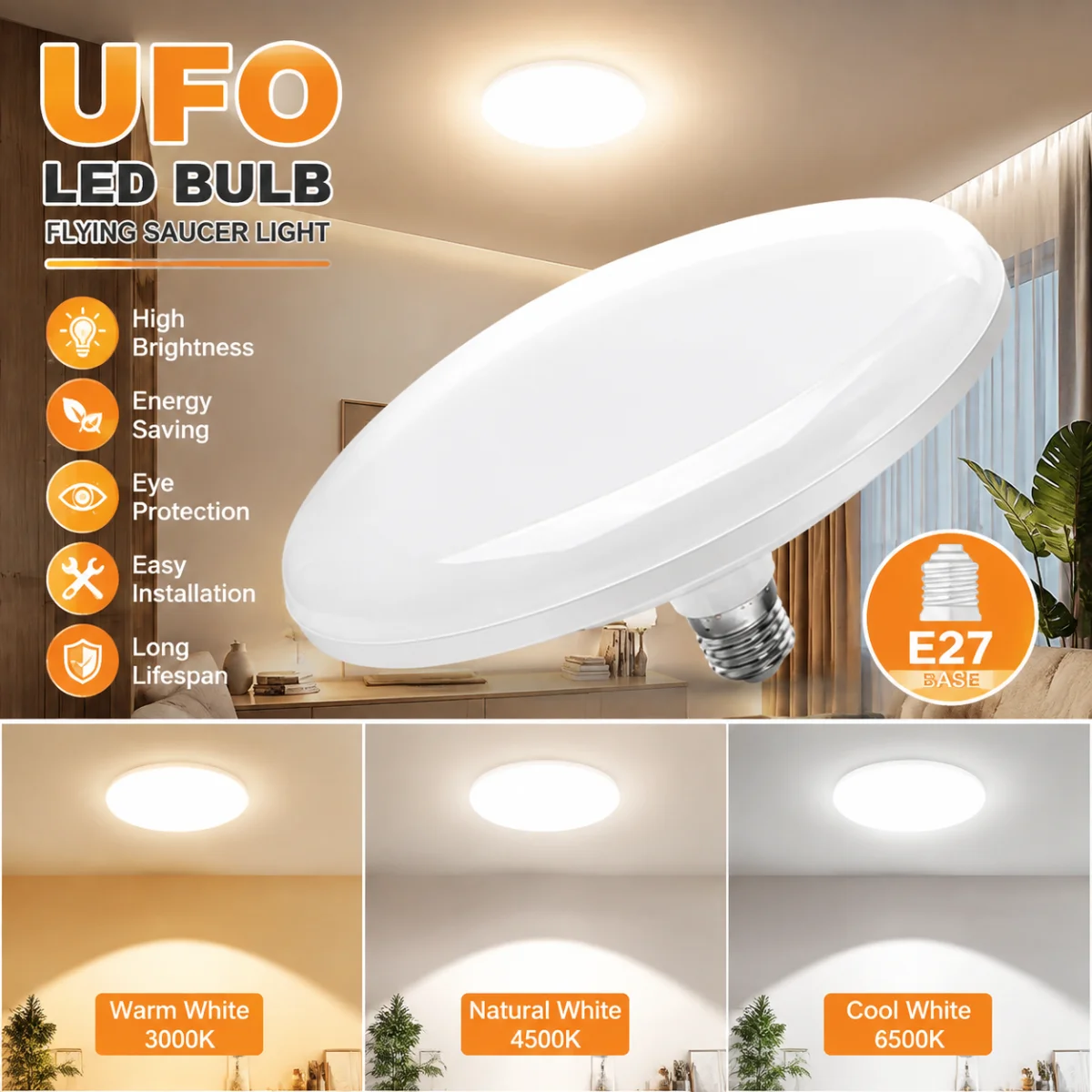 1/3/5/10PCS LED Bulb E27 Base Household Energy Saving Lamp 20W 30W 40W 60W 100W Indoor Lighting Flying Saucer Light Ampoule E27