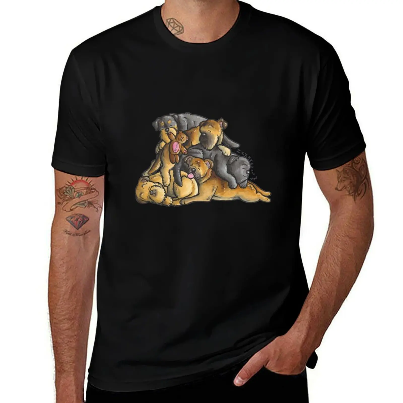 Griffon Bruxellois dogs - sleeping pile T-Shirt Fashion Casual Short Sleeve Top