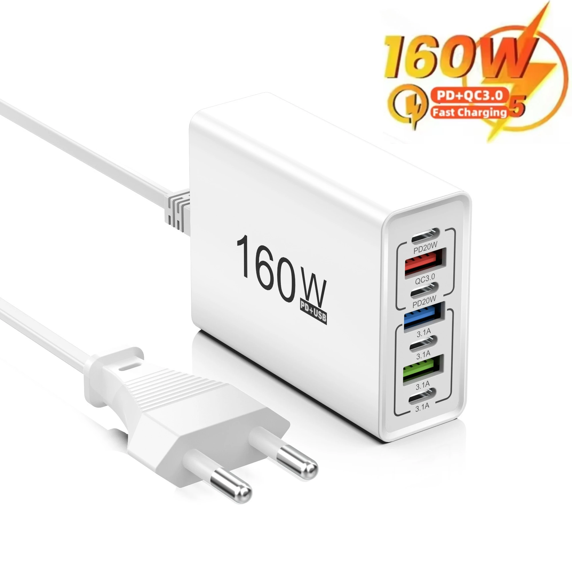 160 واط USB C شاحن الهاتف الاتحاد الأوروبي/الولايات المتحدة الجدار محول الطاقة منافذ متعددة USB نوع-C شحن سريع سطح المكتب التوصيل آيفون 15 هواوي شاحن #1