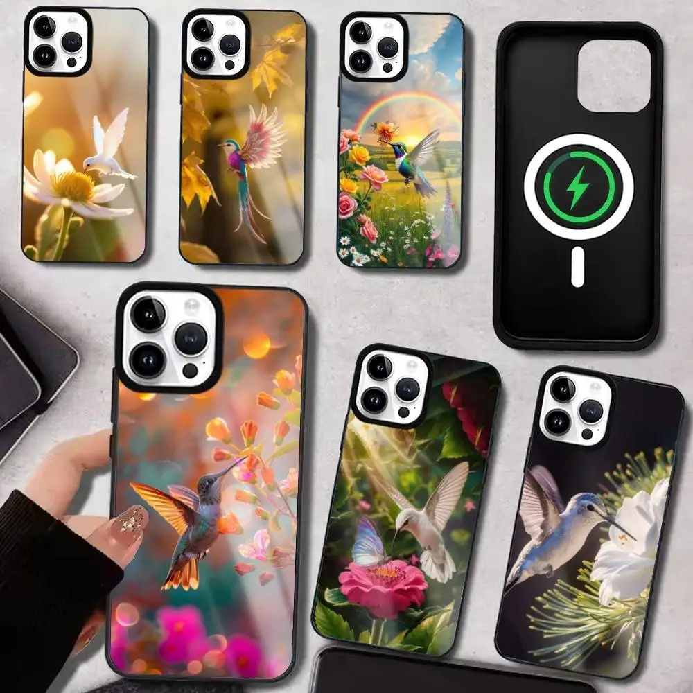 

Cute Animals Hummingbird Phone Case For IPhone17 16 15 14 13 12 11 Plus Pro Max Plus Wireless Charger Cover Funda