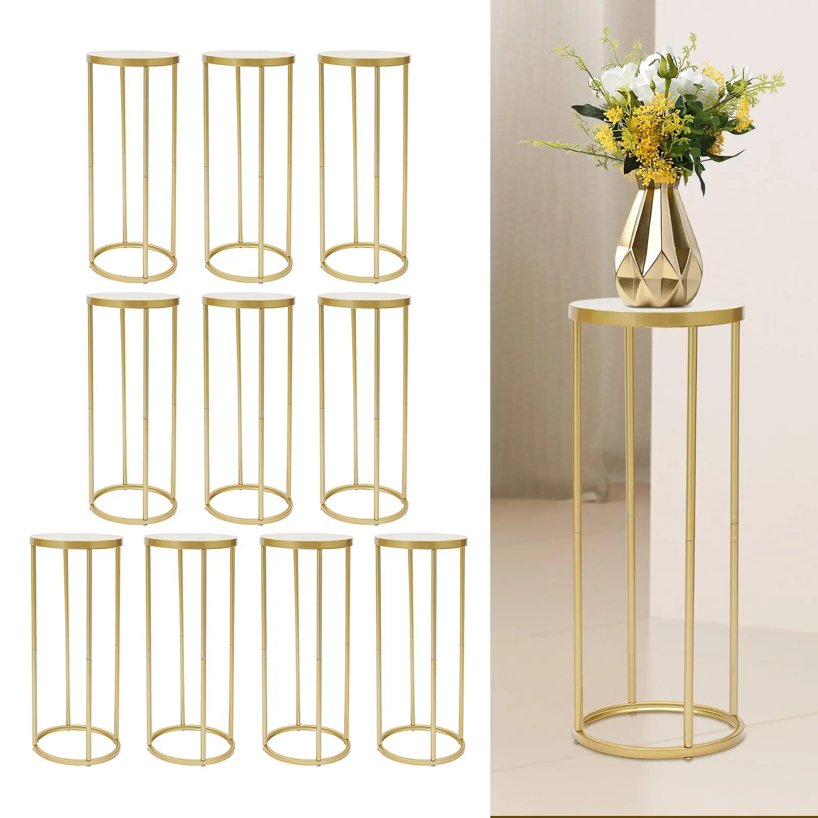Dyrabrest 10 Buah Dudukan Bunga Pernikahan Emas - 23.6 "Tuas Kolom Vas Logam Tempat Pajangan Bunga Elegan Modern dengan Pelat