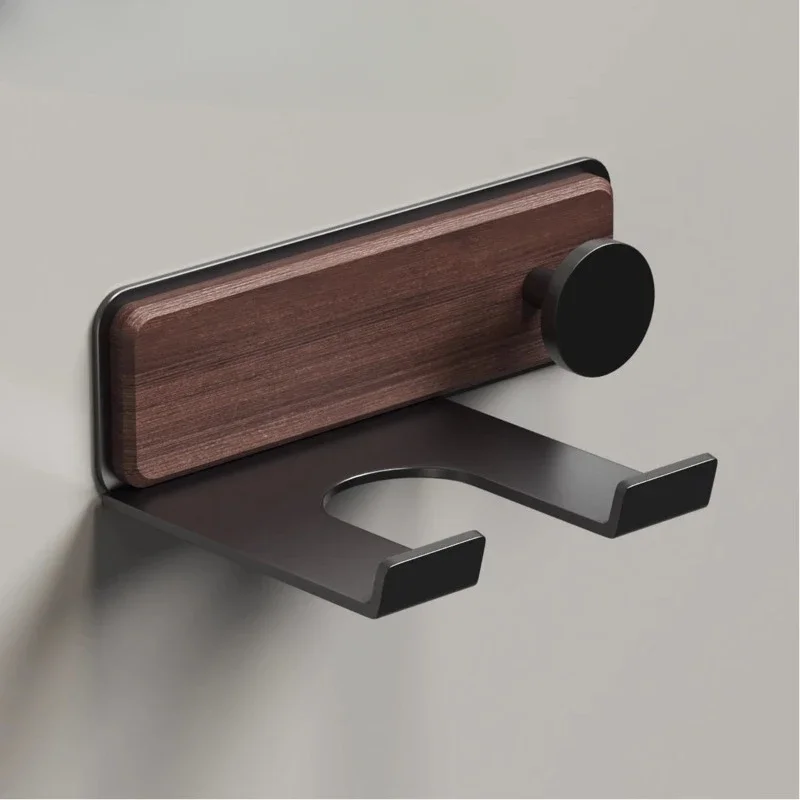 Wall Mounted Walnut Beech Wood Hair Dryer Holder for Dyson Laifen Aluminum Magnetic Nozzle No Drilling Bathroom EasyInstallation