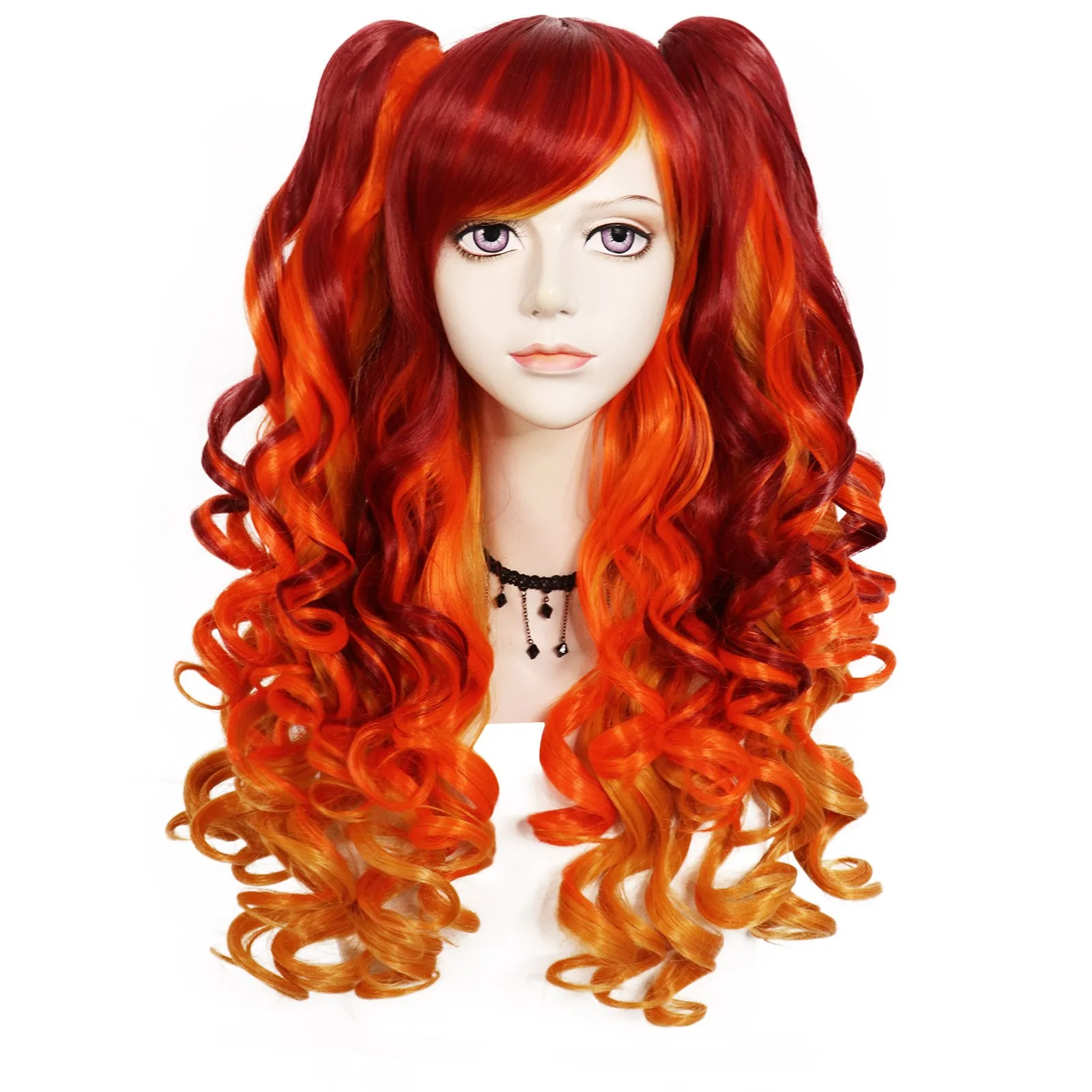 24inch Cheap High Quality Rainbow Colorful Long Curly Curly Ponytails Lolita Cosplay Wig for Halloween Christmas School