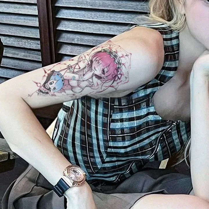 

Cute Pink Ram Temporary Tattoos Anime Starting Life in Another World Body Art Waterproof Fake Tattoo Sticker for Women Men