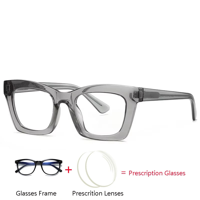 

Transparent Gray Frame Square Optical Spectacles With Prescritpion Shortsighted/Hyperopia/Progressive Customized Eyeglasses