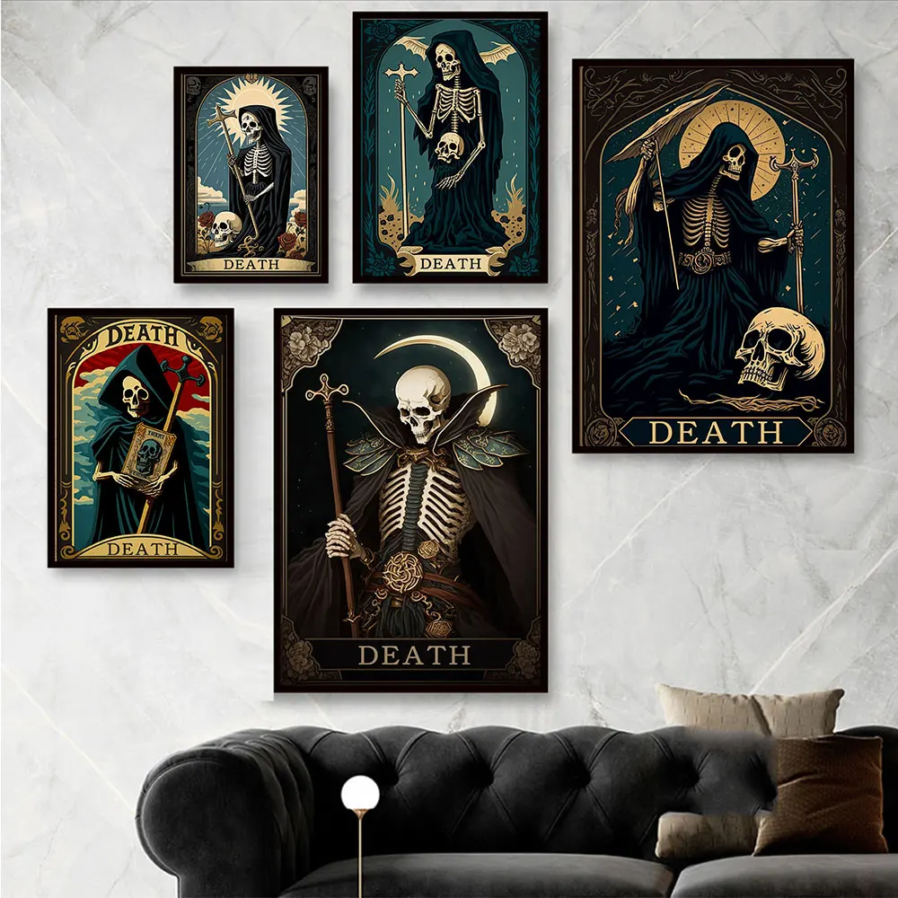 مجرّد الجماجم المعالج الملصقات والمطبوعات ، بطاقة الموت التارو ، قماش اللوحة ، جدار الفن صور لغرفة ، ديكور المنزل هدية #4