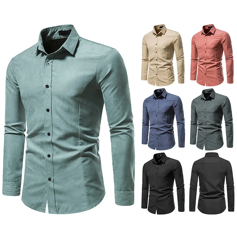 Men's Hollow Out Long Sleeved Fashionable Button Up Solid Color Retro Casual Button Up Shirt Slim Fit Formal Shirt