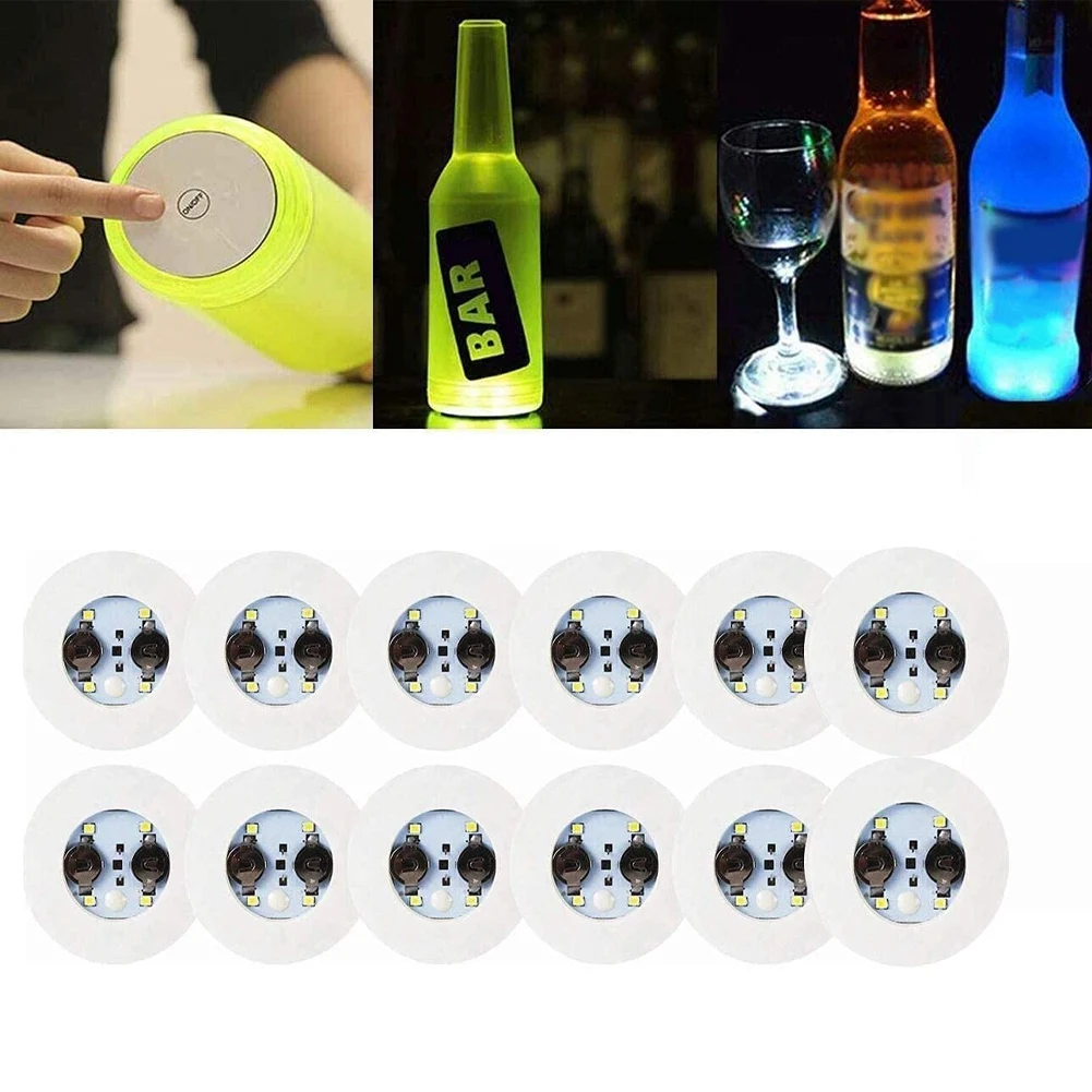 LED Coaster 12 Pack Light Up Coasters LED Bottle Lights LED Sticker Coaster Discs Light Up for Flash Light Up Cup