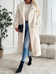 Faux fur coat long coat women's lapel double-breasted loose warm high-end atmospheric coat jacket 24 autumn and winter new