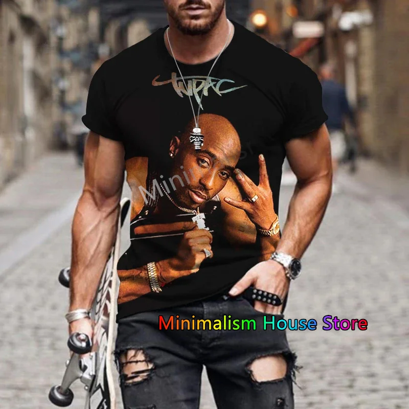 

Tupac T Shirt Rapper 2 PAC West Coast Gangsta Rap Hip Hop Oversized Short Sleeve Tees O-neck Breathable Streetwear Men Clothing