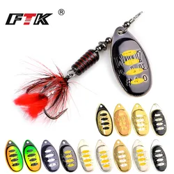 FTK Spinner Bait Fishing Lure Spoon 1pc Feather Saltwater Lure Accessories Treble Hook Metal Hard Lure Wobblers Tackle