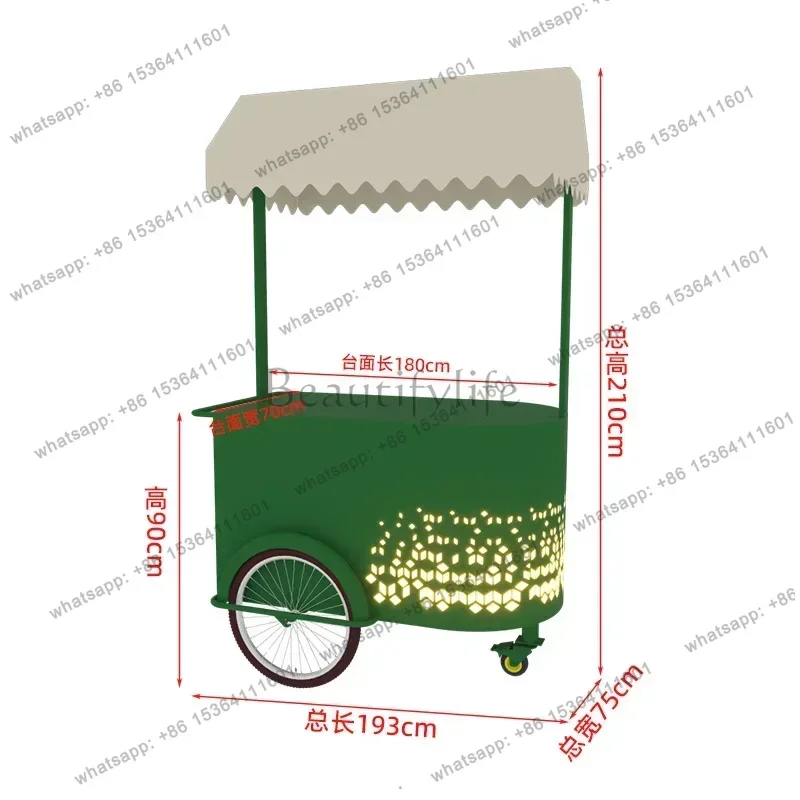 FG     Iron Art Flower Cart Mobile Stall Push Display Cart Night Market Sales Cart