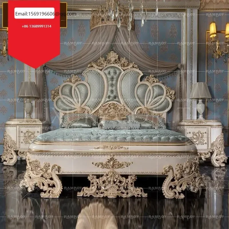 

Bedroom furniture solid wood double bed European luxury fabric French palace master bedroom princess bed