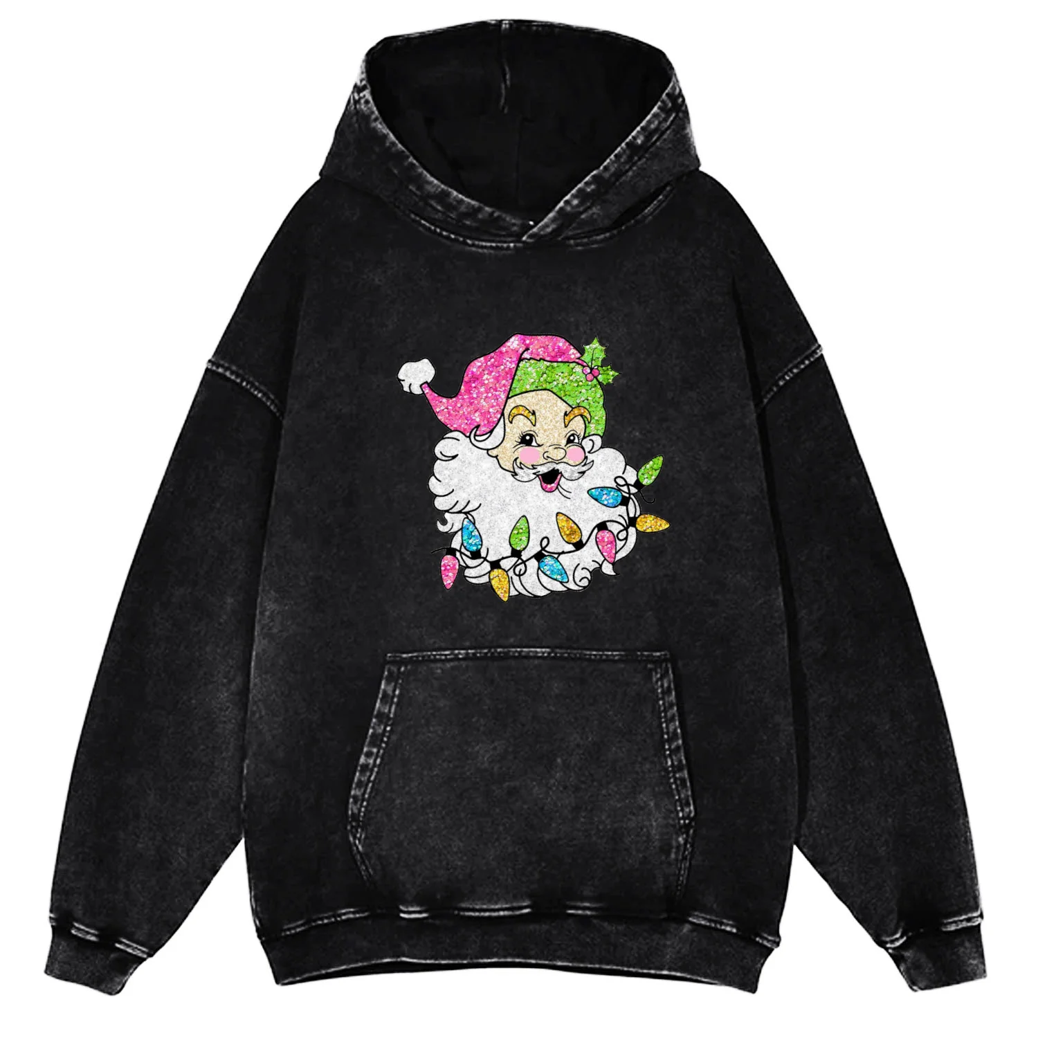 Funny Santa Claus Printed Hoodies Holiday Merry Christmas Washed Cotton Pullover New Year Clothes Women Harajuku Long Sleeve