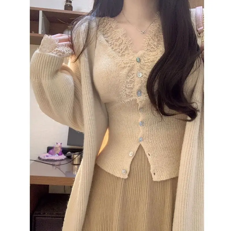 스웨터 점퍼 가디건 여성용 가디건 겨울 텍스처드 컴포트 디테일 릴랙스드 코티지코어 농촌풍 달콤 귀여운 OL