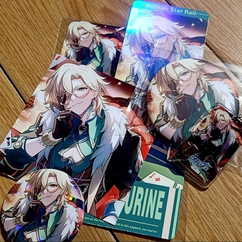 6Pcs/Set Game Cartoon Honkai: Star Rail gift Set Aventurine collection toy Keychain Laser badge LOMO Card Postcard Laser Card