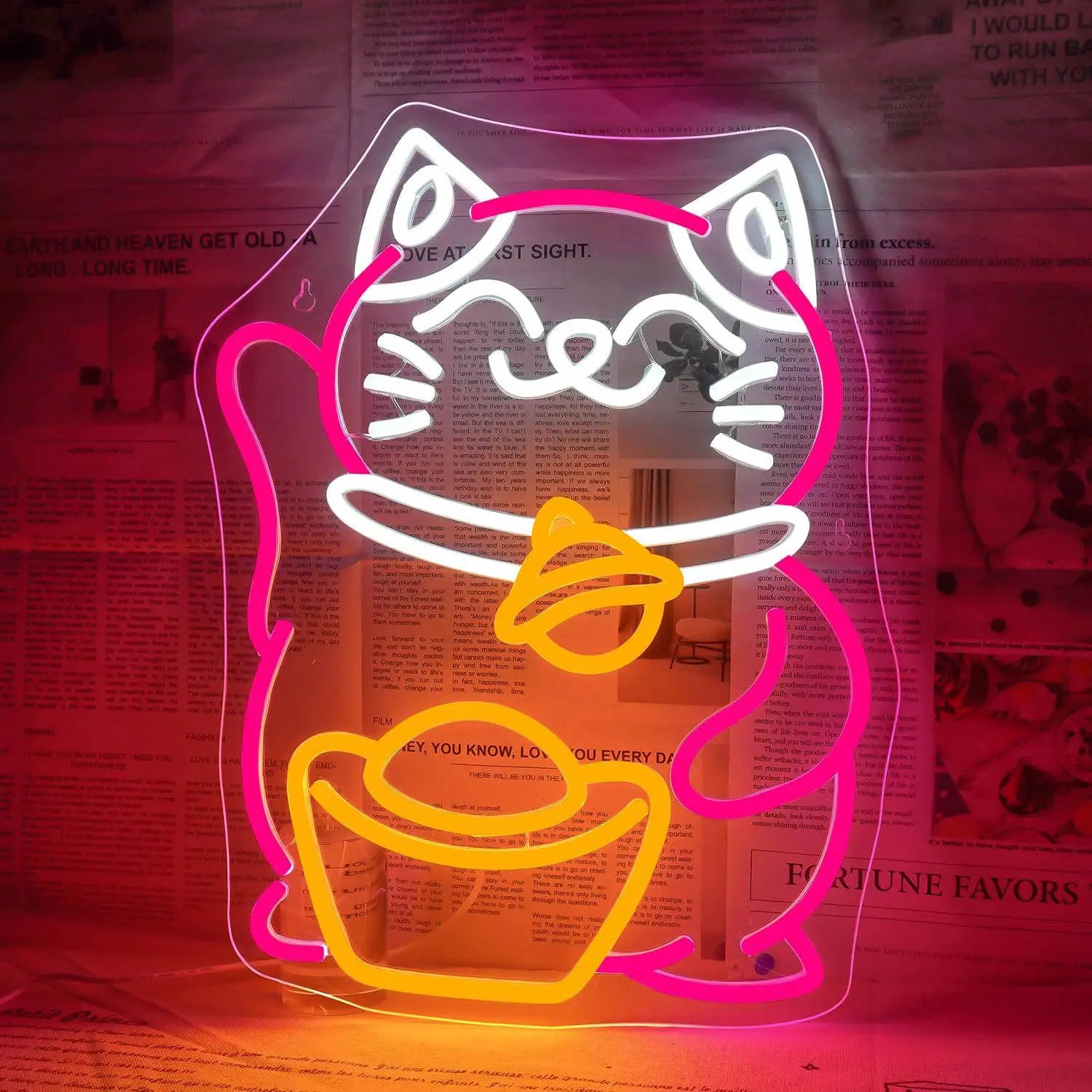 Lucky Cat Neon Sign Custom LED Noodle Milk Tea Shop Light Exclusive Decor for Pets Cat Cafe & Store Opening Gift