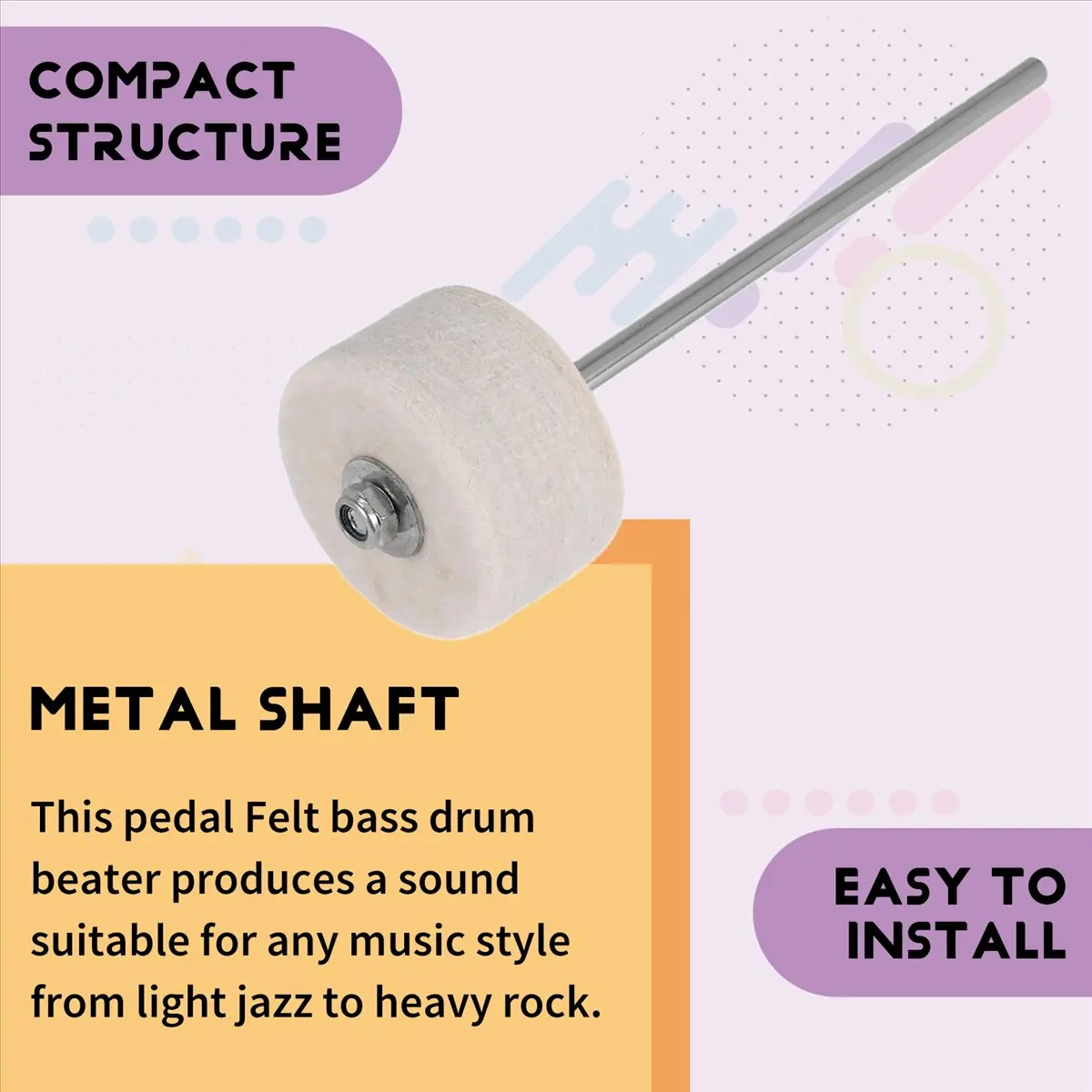 A3#(Upgraded) 808F  New Kick Drum Beater Felt Pedal Beater Head for Percussion Drum Hammer