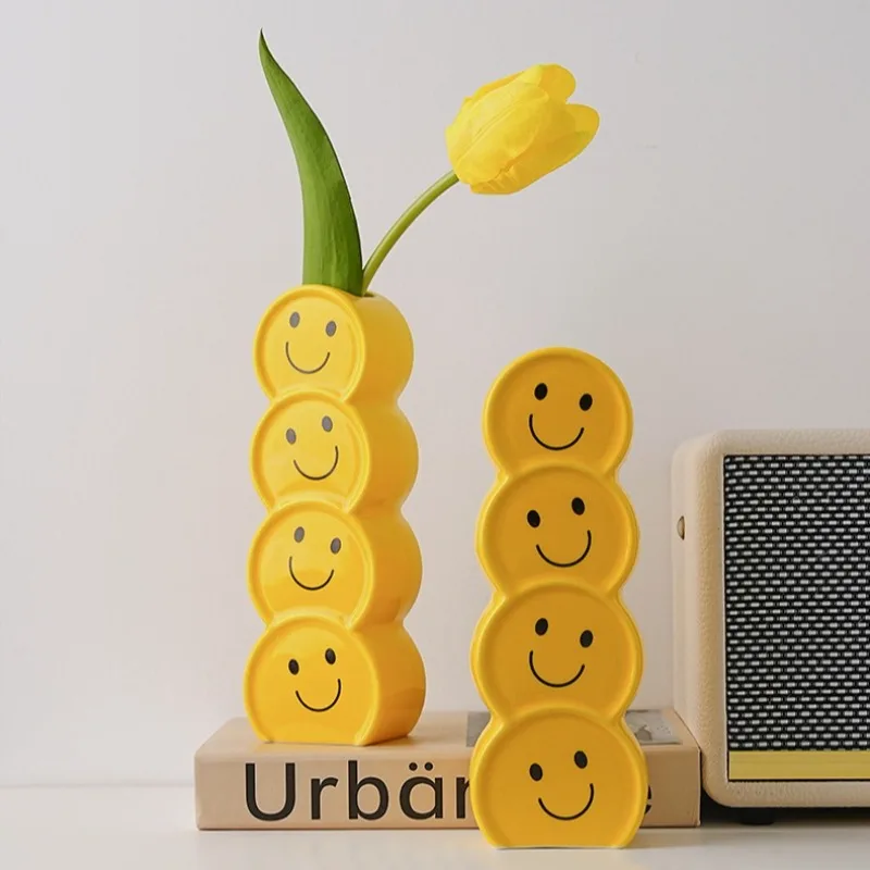 

​ ​ ​ ​ ​ ​ ​ Креативная ваза с улыбкой на лице, керамическая ваза для цветов для домашнего декора, эстетическое украшение для гостиной, стола, идея подарка