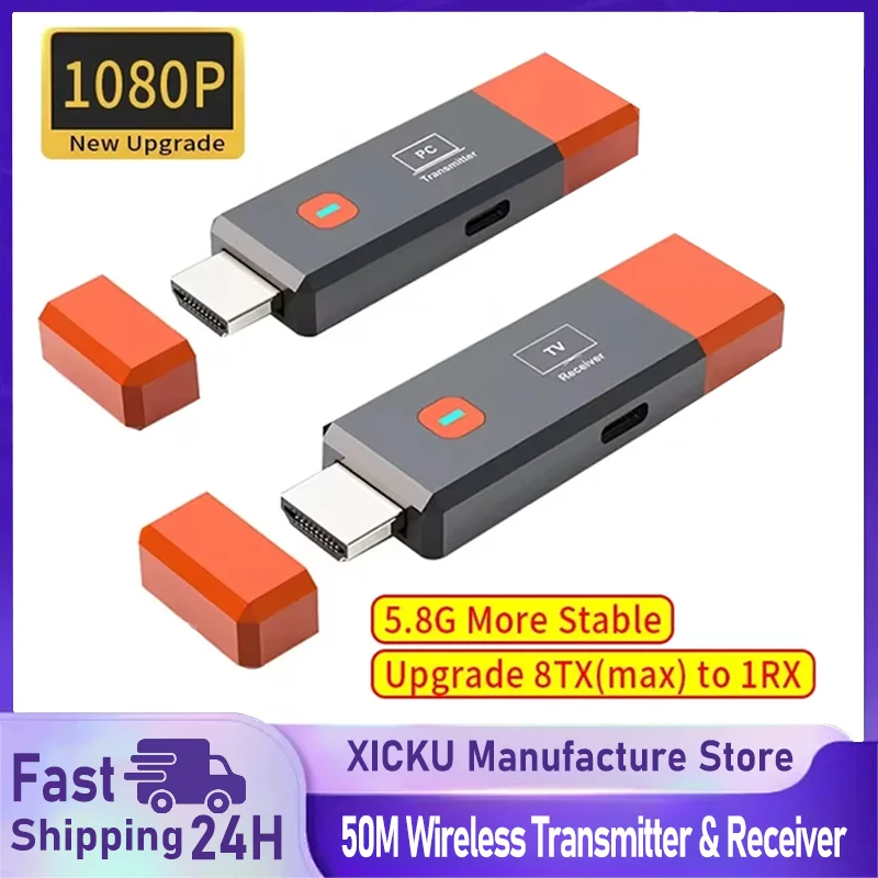 1080P 50M Wireless HDMI-Compatible Extender Video Transmitter Receiver Adapter TV Stick Dongle for PC to TV Monitor Projector