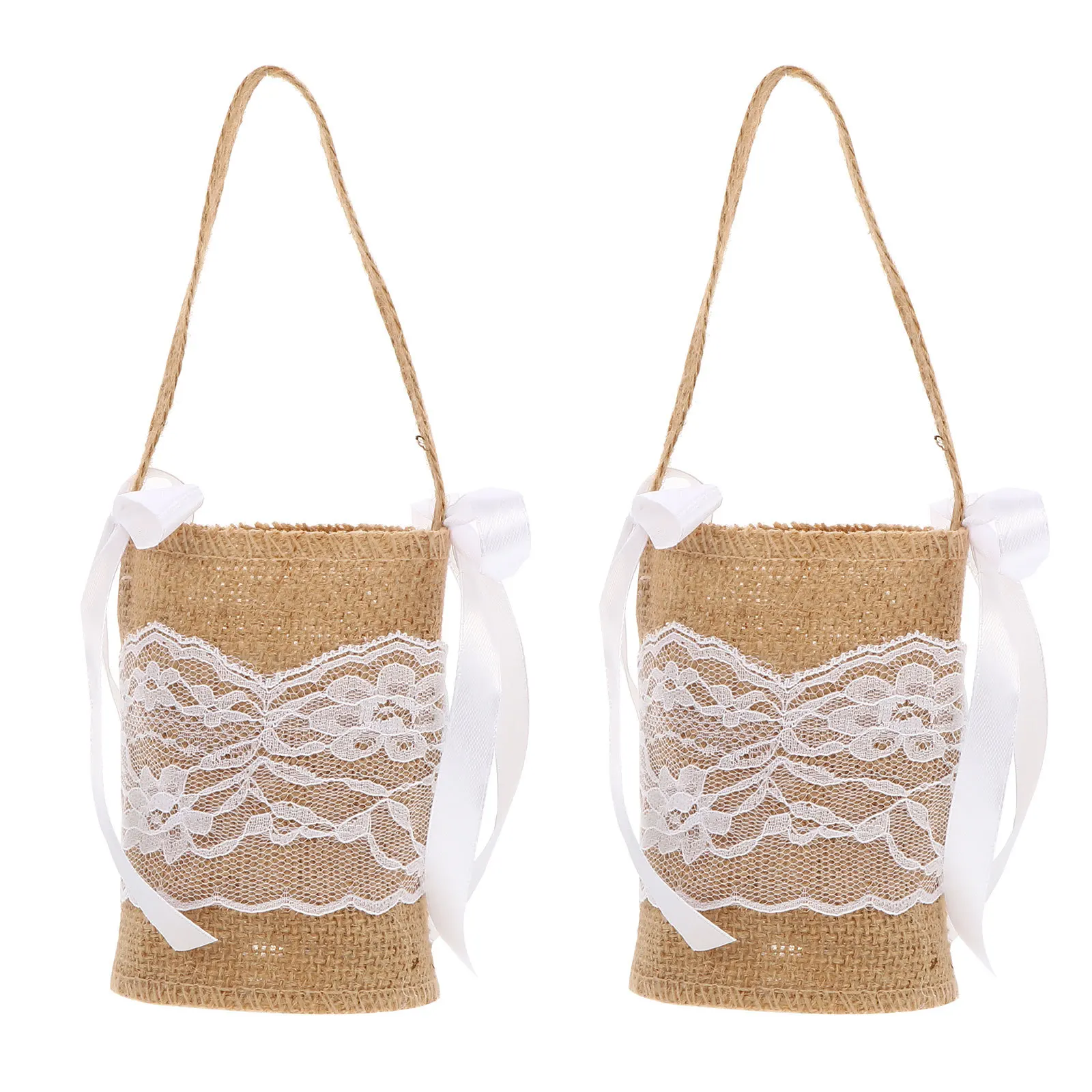 2 قطعة أكياس الكتان الزفاف سلة التخزين الخيش الطبيعي القماش الزهرية الحلوى تخزين الديكور سلة هدايا الزفاف #2