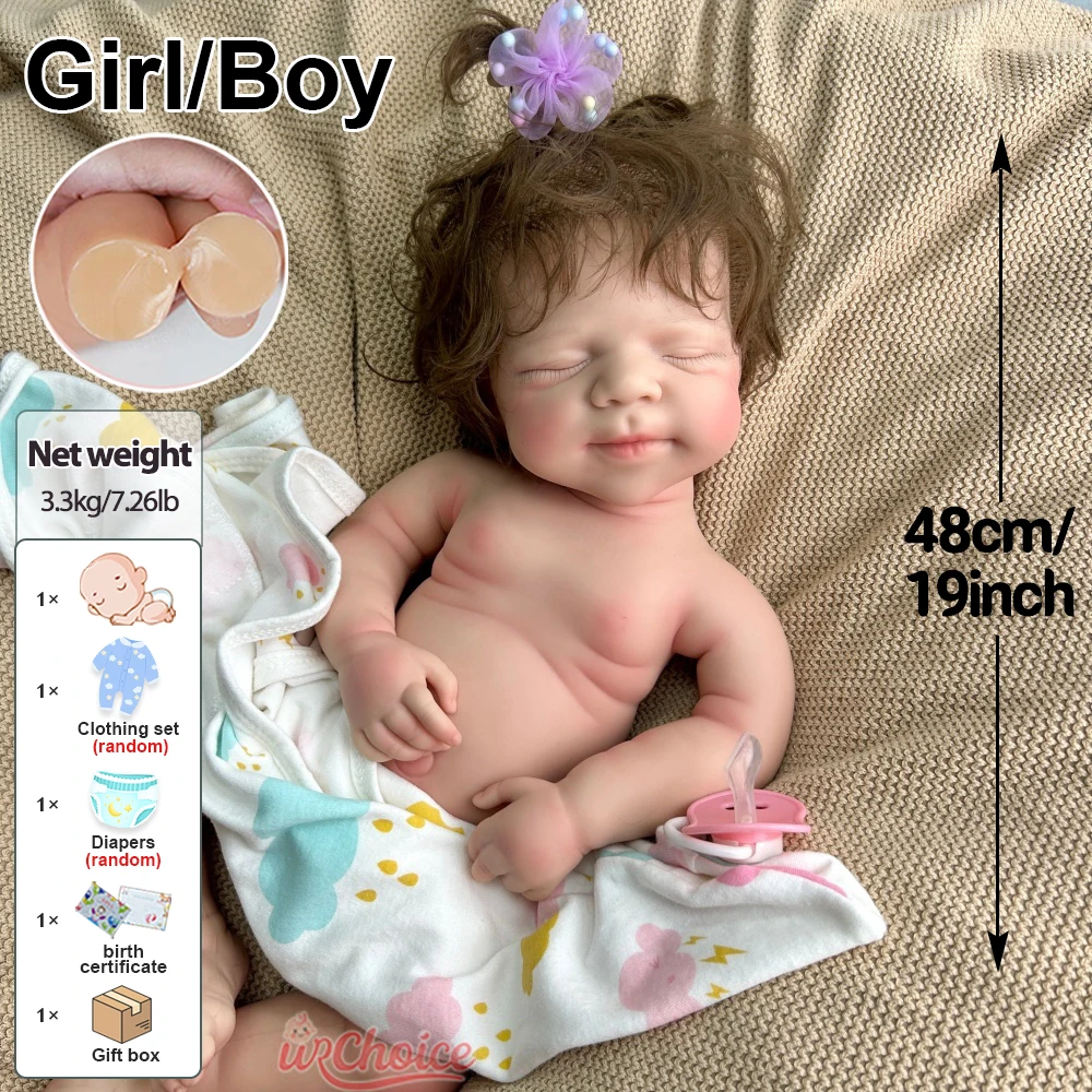 19 pulgadas linda niña bebé Pascale con cabello enraizado completo suave realista de silicona renacido muñeca ponderada para la compañía de ancianos