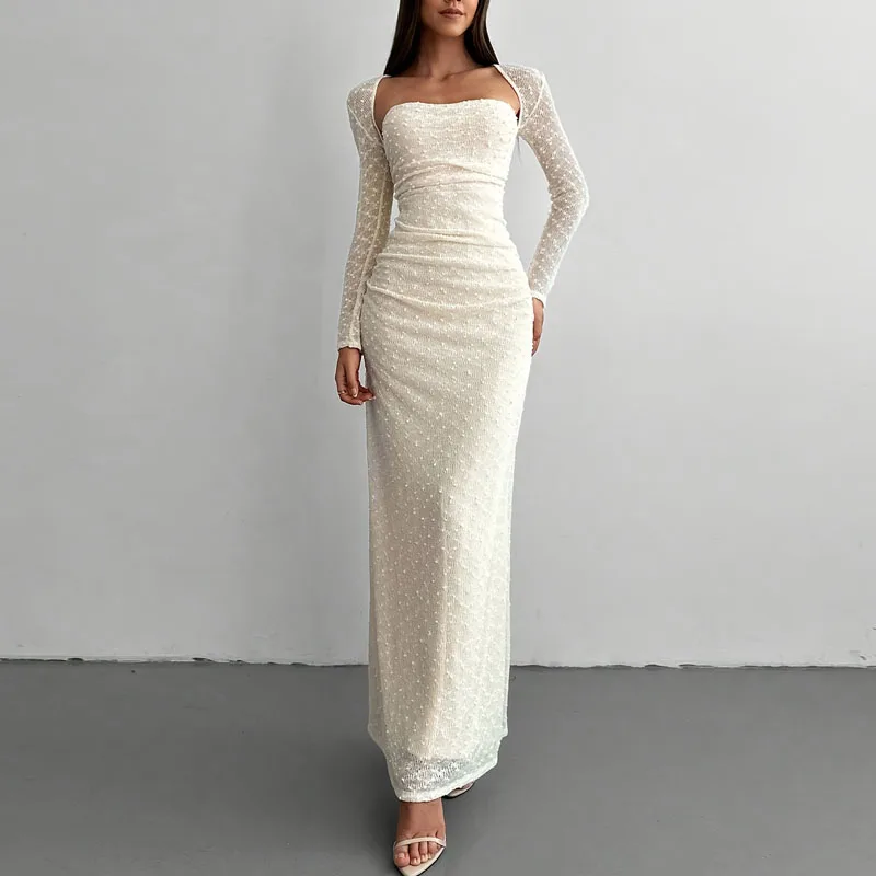 فساتين للنساء موضة كم طويل ياقة مربعة فستان نسائي أنيق نحيف مستقيم فستان نسائي Vestidos De Verano Mujer Q1861 #1