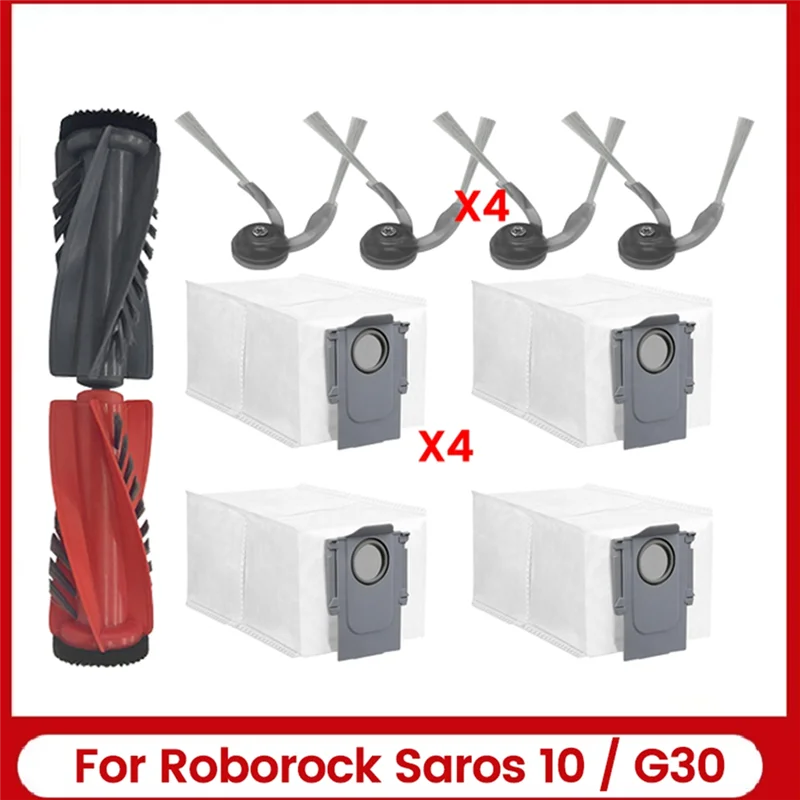 A05G-9PCS مجموعة الملحقات Forroborock Saros 10 روبوت فراغ الملحقات المزدوجة الرئيسية فرشاة قابل للغسل الجانب فرش أكياس الغبار