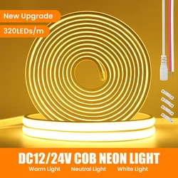 12V 24V COB LED Neon Strip Light IP68 Waterproof 320LEDs/m with 2PIN Wire DC Plug 3000K 4000K 6000K Flexible Tape Home Lighting